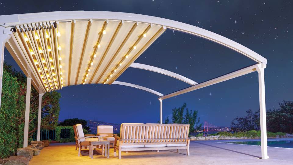 Kumaşlı Pergola Tente Sistemleri- Kayar tavan Pergola 02